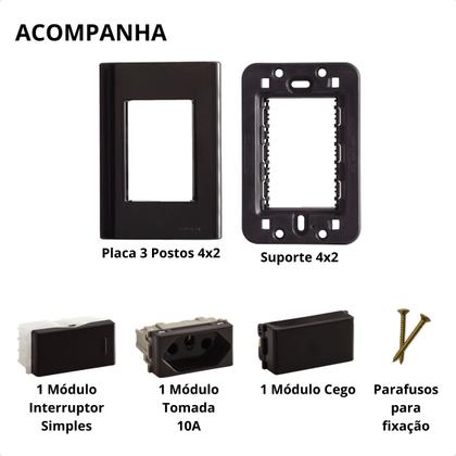 Imagem de Kit 2 Interruptor Simples + Tomada 10A Grafite Liz Tramontina