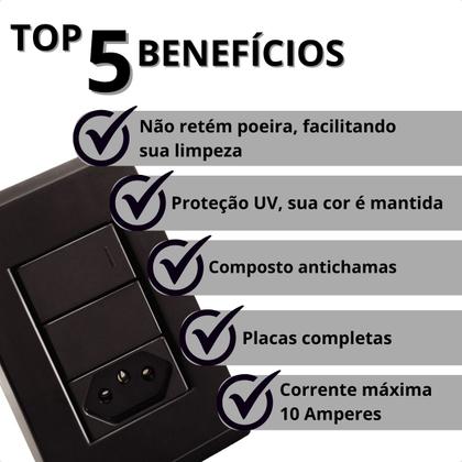 Imagem de Kit 2 Interruptor Simples + Tomada 10A Grafite Liz Tramontina