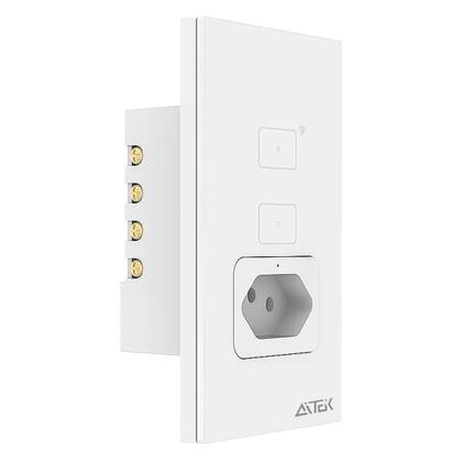 Imagem de Kit 2 Interruptores Inteligentes WiFi com Tomada 2 Botões 4x2 Bivolt 10A Compatível Alexa e Google Automação Residencial com Proteção Contra Surto