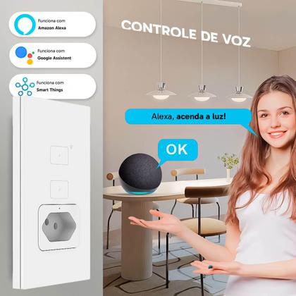 Imagem de Kit 2 Interruptores Inteligentes WiFi com Tomada 2 Botões 4x2 Bivolt 10A Compatível Alexa e Google Automação Residencial com Proteção Contra Surto