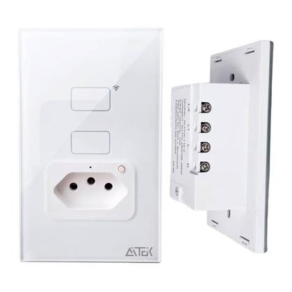 Imagem de Kit 2 Interruptores Inteligentes WiFi com Tomada 2 Botões 4x2 Bivolt 10A Compatível Alexa e Google Automação Residencial com Proteção Contra Surto