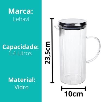 Imagem de Kit 2 Jarra De Vidro Marine Tampa Inox Suco Água Resistente 1,4 L