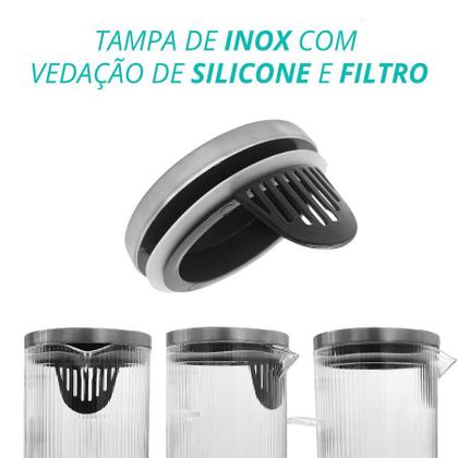 Imagem de Kit 2 Jarra De Vidro Marine Tampa Inox Suco Água Resistente 1,4 L