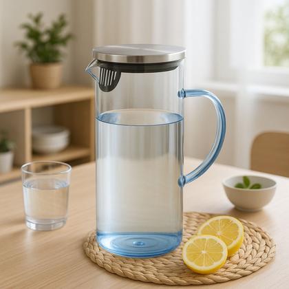 Imagem de Kit 2 Jarras Vidro Resistente Azul 1,5 L Suco Agua Tampa Inox