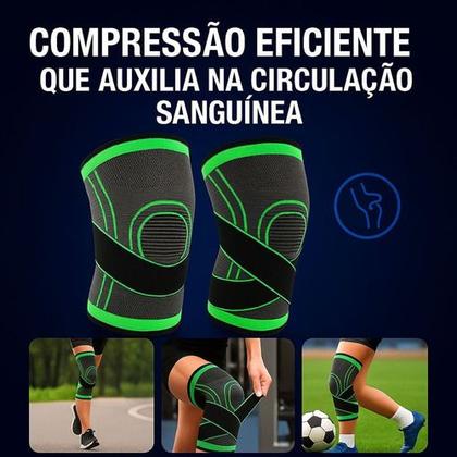 Imagem de Kit 2 Joelheiras Compressão Tensor Esportiva Ajustavel Preto E Verde Tamanho Único joelheira compressiva, joelheira para exercício funcional