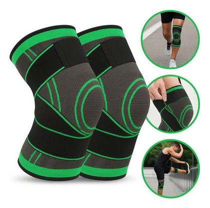 Imagem de Kit 2 Joelheiras Compressão Tensor Esportiva Ajustavel Preto E Verde Tamanho Único joelheira compressiva, joelheira para exercício funcional