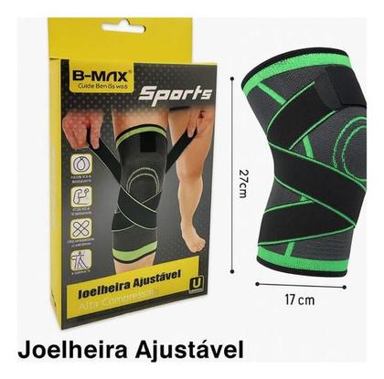 Imagem de Kit 2 Joelheiras Compressão Tensor Esportiva Ajustavel Preto E Verde Tamanho Único joelheira compressiva, joelheira para exercício funcional