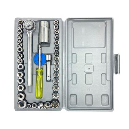 Imagem de Kit 2 Jogo de Soquete com Chave Catraca Reversível Completo 40 pçs C/Chave de Vela WL-40PC