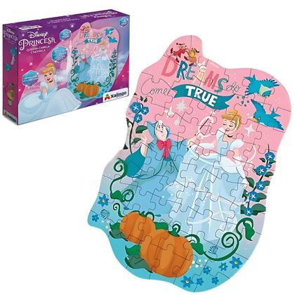 Imagem de Kit 2 Jogo Quebra Cabeça Princesa Cinderela 60 Peças De Madeira Infantil Criança Disney - Xalingo
