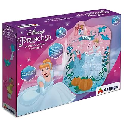 Imagem de Kit 2 Jogo Quebra Cabeça Princesa Cinderela 60 Peças De Madeira Infantil Criança Disney - Xalingo