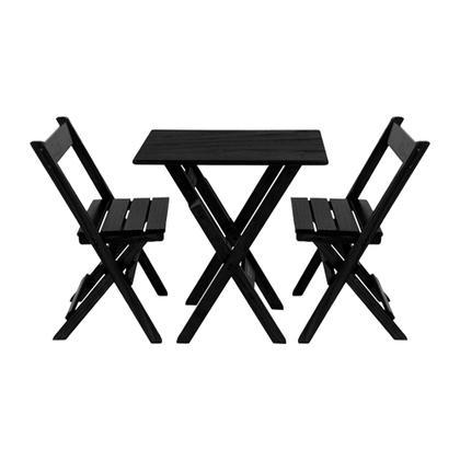 Imagem de Kit 2 Jogos de Mesa Aparador Bar Dobrável com 2 Cadeiras em Madeira Maciça - Preto