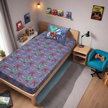 Imagem de Kit 2 Jogos Lençol Marvel Menino Homem Aranha Vingadores Infantil Algodão Cama Solteiro