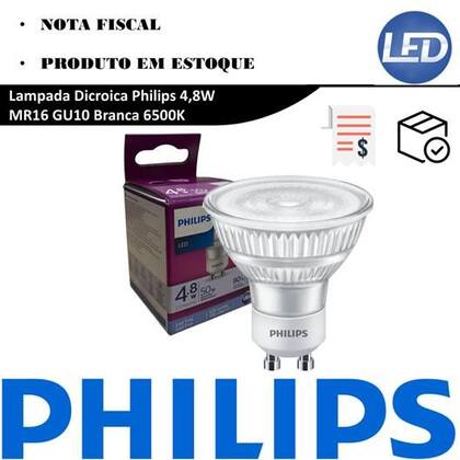 Imagem de Kit 2 Lampada Dicroica Philips 4,8W MR16 GU10 Branca 6500K