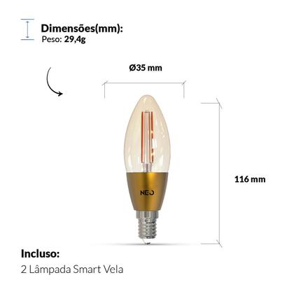 Imagem de Kit 2 Lampada Led Vela Smart Inteligente Wi Fi 4w Colorido E14 110v/220v Cod: 290762477-2 Neo Avant