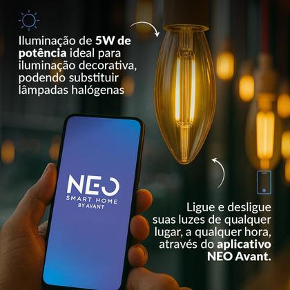 Imagem de Kit 2 Lampada Led Vela Smart Inteligente Wi Fi 4w Colorido E14 110v/220v Cod: 290762477-2 Neo Avant