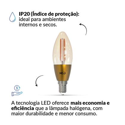 Imagem de Kit 2 Lampada Led Vela Smart Inteligente Wi Fi 4w Colorido E14 110v/220v Cod: 290762477-2 Neo Avant