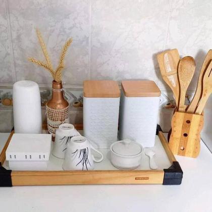 Imagem de Kit 2 Latas Porta Mantimento Tampa Bambu Açúcar E Café