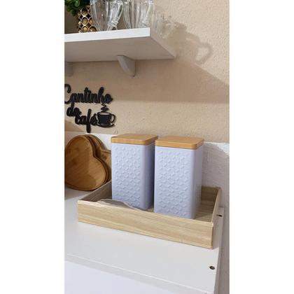 Imagem de Kit 2 Latas Porta Mantimento Tampa Bambu Açúcar E Café