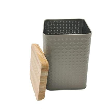 Imagem de Kit 2 Latas Porta Mantimento Tampa Bambu Açúcar E Café