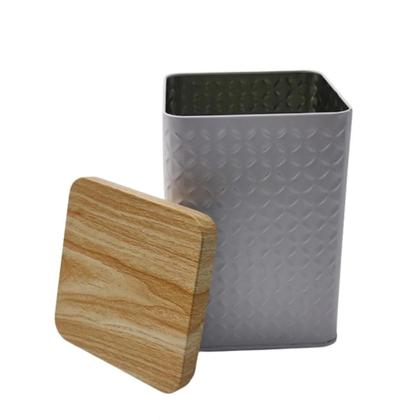 Imagem de Kit 2 Latas Porta Mantimento Tampa Bambu Açúcar E Café