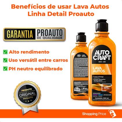 Imagem de Kit 2 Lava Autos Shampoo Autocraft Limpa e Protege Carros e Motos Proauto 500ml