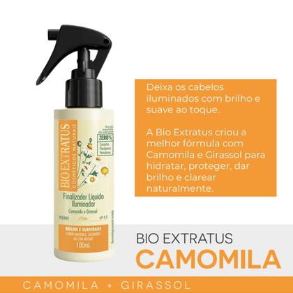 Imagem de Kit 2 Leave In Protetor Térmico Finalizador Camomila e Girassol Cabelos Loiros 100ml Spray Bio Extratus