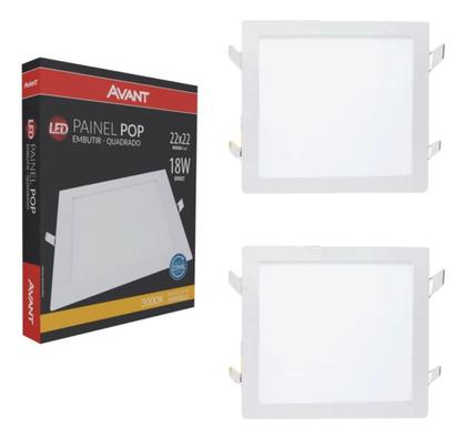 Imagem de Kit 2 Led Painel Avant Quadrado 18w Embutir 22x22cm Amarelo