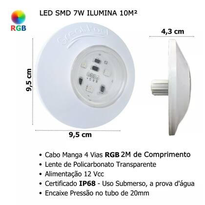 Imagem de Kit 2 led para piscina smd rgb 95mm 18 lâmp módulo e fonte