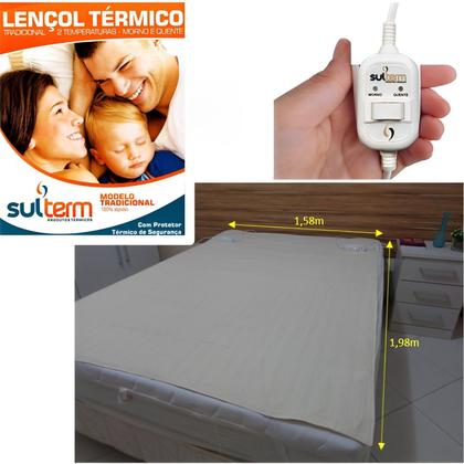 Kit 2 Lençol Térmico Casal Queen 158x198cm Elétrico Tradicional 2 Temperaturas - Sulterm Imagem de Kit 2 Lençol Térmico Casal Queen 158x198cm Elétrico Tradicional 2 Temperaturas - Sulterm