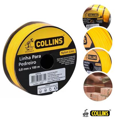 Imagem de Kit 2 Linha Pedreiro Nylon Amarela 0,8mm X 100mts Lápis Collins
