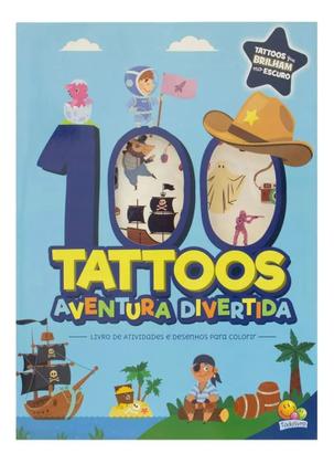 Imagem de Kit 2 Livro De 100 Tatuagem Brilha No Escuro Dinossauros E Aventura Divertida Infantil Juvenil Com A