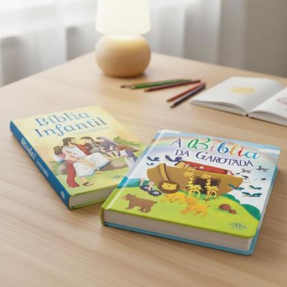 Imagem de Kit 2 Livros  Biblia Infantil Letra Grande + A Bíblia da Garotada  Capa Almofadada