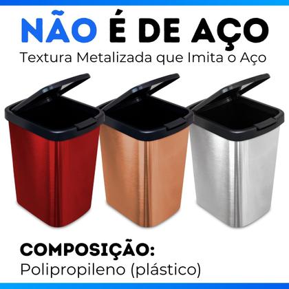 Imagem de Kit 2 Lixeira 9l Metalizado C/ Tampa Click Banheiro Cozinha