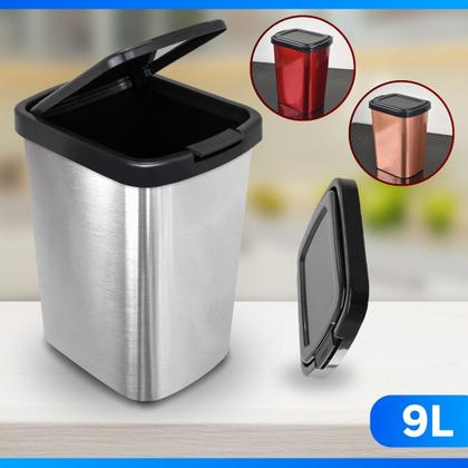 Imagem de Kit 2 Lixeira 9l Metalizado C/ Tampa Click Banheiro Cozinha