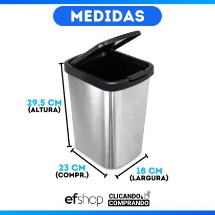 Imagem de Kit 2 Lixeira 9l Metalizado C/ Tampa Click Banheiro Cozinha
