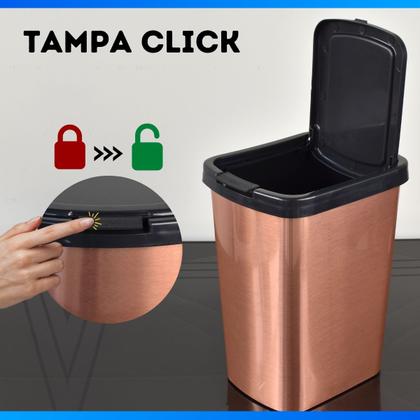 Imagem de Kit 2 Lixeira 9l Metalizado C/ Tampa Click Banheiro Cozinha