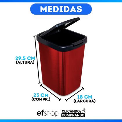 Imagem de Kit 2 Lixeira 9L Metalizado c/ Tampa Click Banheiro Cozinha