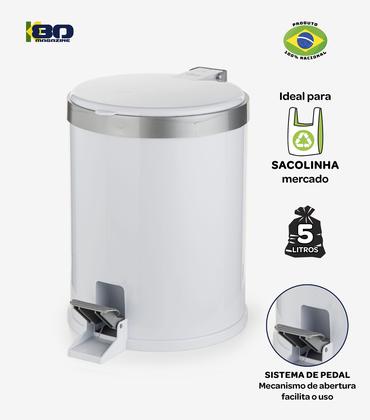 Imagem de Kit 2 Lixeira Cesto Lixo 5L Branca Pedal Banheiro Cozinha Escritorio