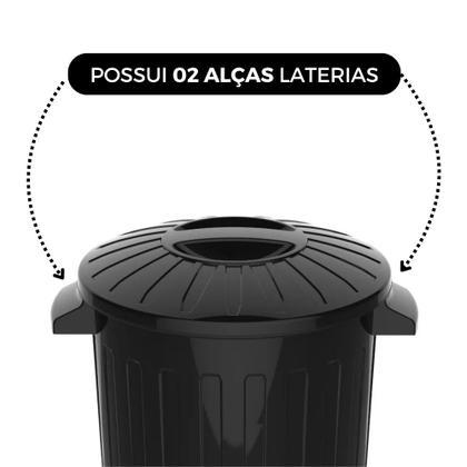 Imagem de Kit 2 Lixeira Grande Resistente Multiuso Redonda Tampa Preta 30 Litros