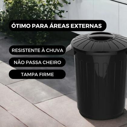 Imagem de Kit 2 Lixeira Grande Resistente Multiuso Redonda Tampa Preta 30 Litros