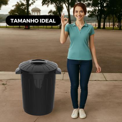Imagem de Kit 2 Lixeira Grande Resistente Multiuso Redonda Tampa Preta 30 Litros