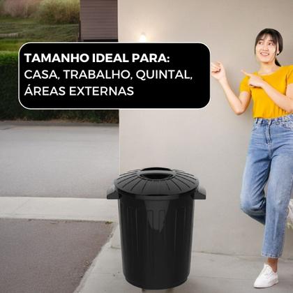 Imagem de Kit 2 Lixeira Grande Resistente Multiuso Redonda Tampa Preta 30 Litros
