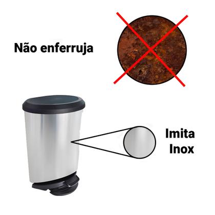 Imagem de Kit 2 Lixeira Plástica 20 Litros Com Pedal Imita Inox