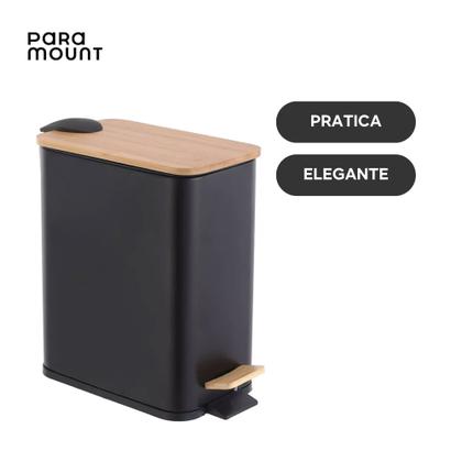 Imagem de Kit 2 Lixeira Retangular Tampa Bambu 5 Litros Com Pedal