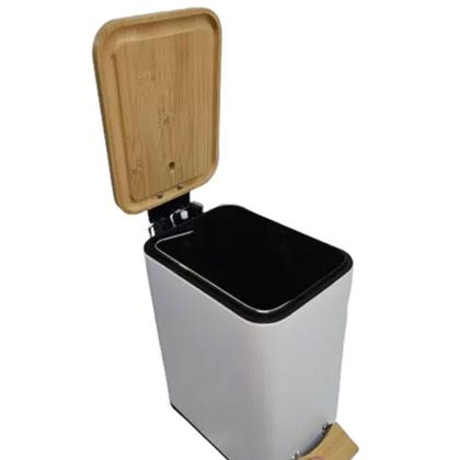 Imagem de Kit 2 Lixeira Retangular Tampa Bambu 5 Litros Com Pedal
