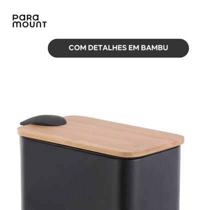 Imagem de Kit 2 Lixeira Retangular Tampa Bambu 5 Litros Com Pedal