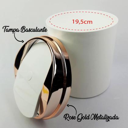 Imagem de Kit 2 Lixeiras 5 Litros Com Tampa Rose Gold Basculante Metalizada Plástica Para Banheiro Cozinha - AMZ