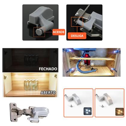 Imagem de Kit 2 Luminária Dobradiça Led P/ Armário Sensor Automático