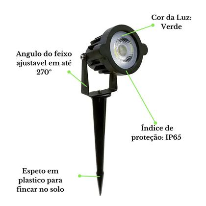 Imagem de Kit 2 Luminária Espeto De Jardim Luz Verde 7w Bivolt Led Ip65 Prova DÁgua Refletor Luz Verde Para Jardim 1 Ano Garantia