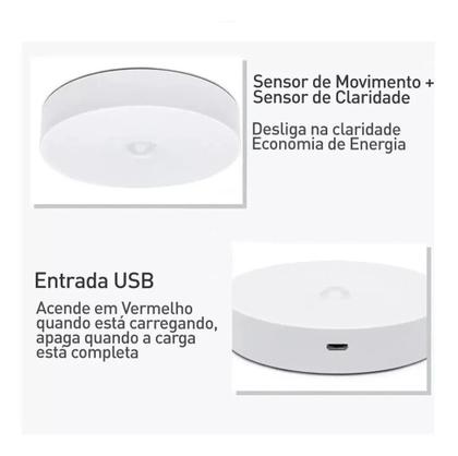 Imagem de Kit 2 Luminária Lâmpada Led Sensor PresençaRecarregável USB